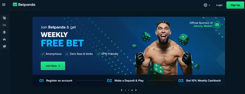 Screenshot of Betpanda's homepage