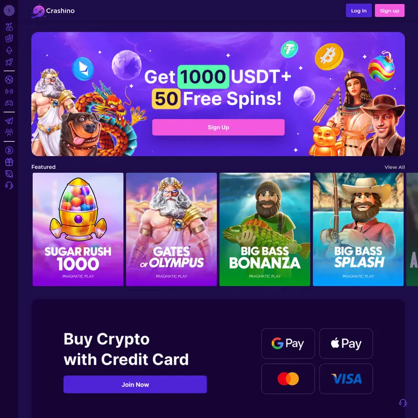 Crashino homepage and interface