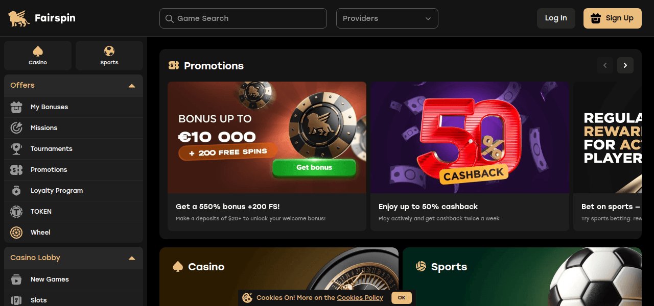 Fairspin homepage design