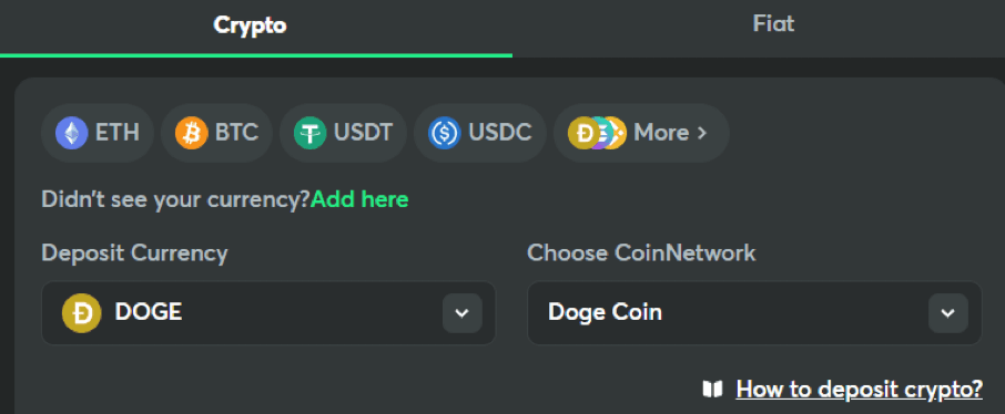 Deposit with cryptocurrency from your own wallet